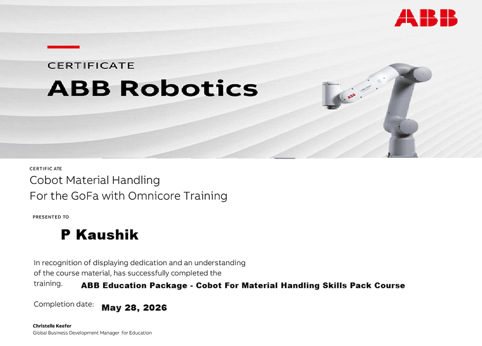 Cobot Material Handling Certificate