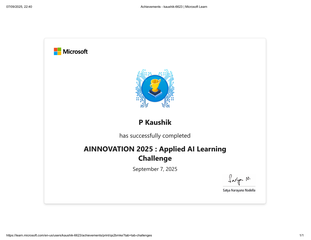 Microsoft AI Learning Challenge Certificate
