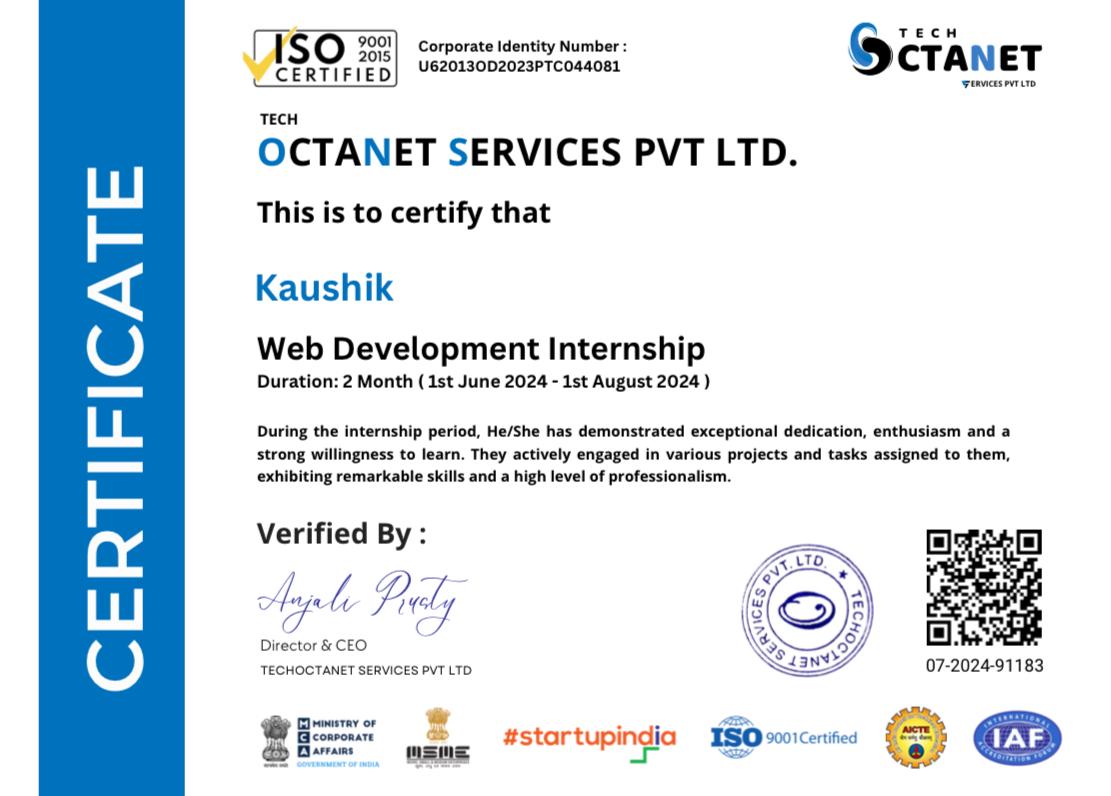 Web Development Internship Certificate